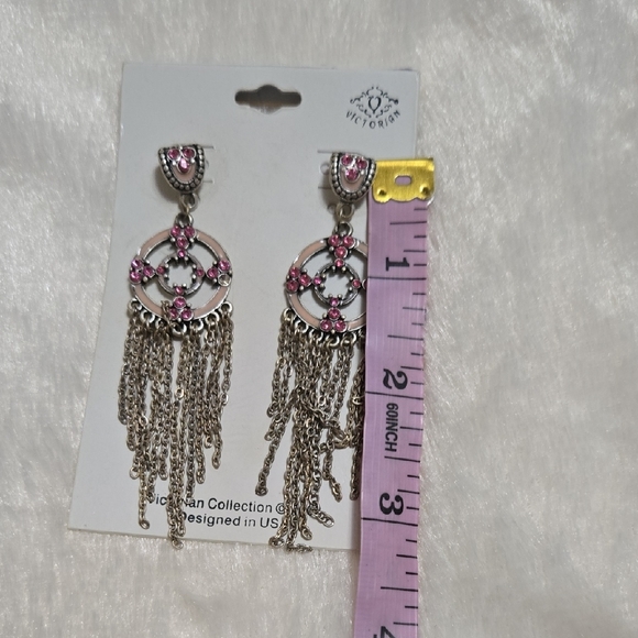 Silver and Pink Dangle Earrings - Picture 4 of 4